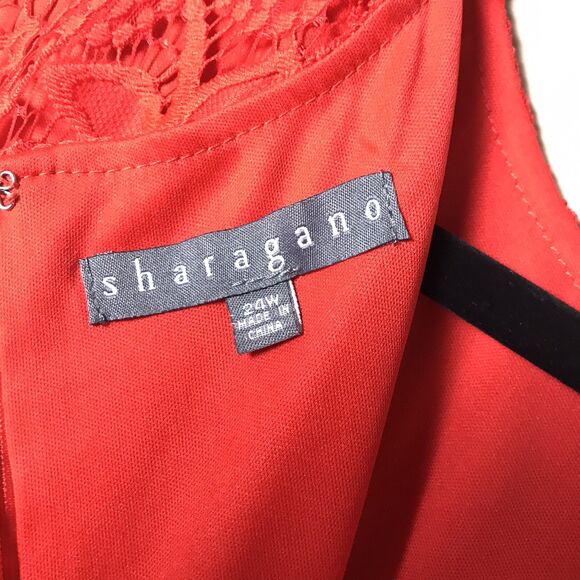 NWT Sharagano New York Women's Poppy Colored Fully Laced Midi Dress  Size 24 W - Picture 9 of 11